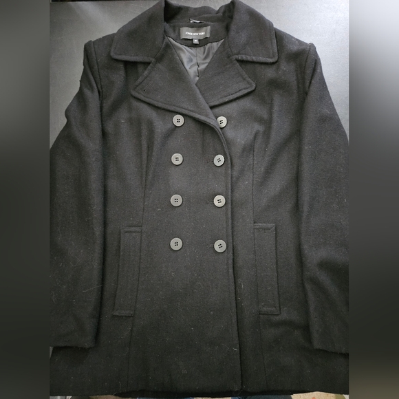 NWOT - Jones New York Wool Blend Black Pea Coat - Size 16 - Picture 6 of 10